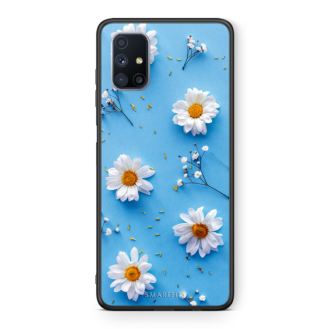 Θήκη Samsung Galaxy M51 Real Daisies από τη Smartfits με σχέδιο στο πίσω μέρος και μαύρο περίβλημα | Samsung Galaxy M51 Real Daisies case with colorful back and black bezels