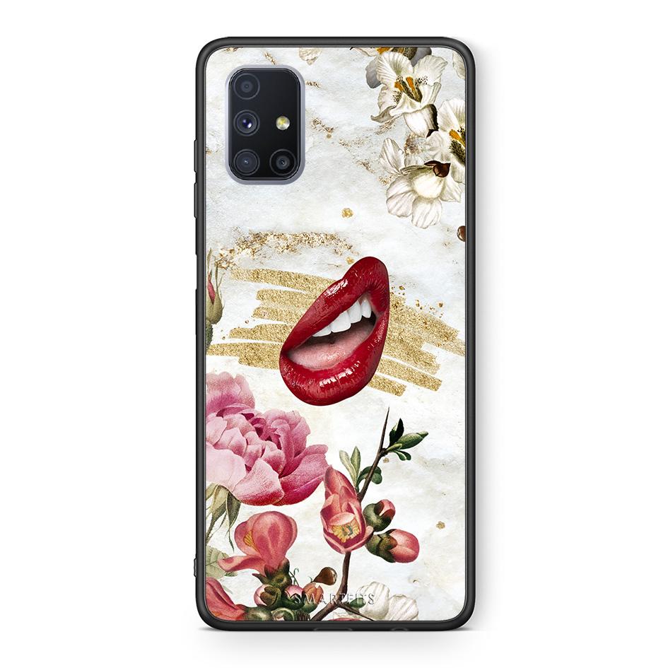 Θήκη Samsung Galaxy M51 Red Lips από τη Smartfits με σχέδιο στο πίσω μέρος και μαύρο περίβλημα | Samsung Galaxy M51 Red Lips case with colorful back and black bezels