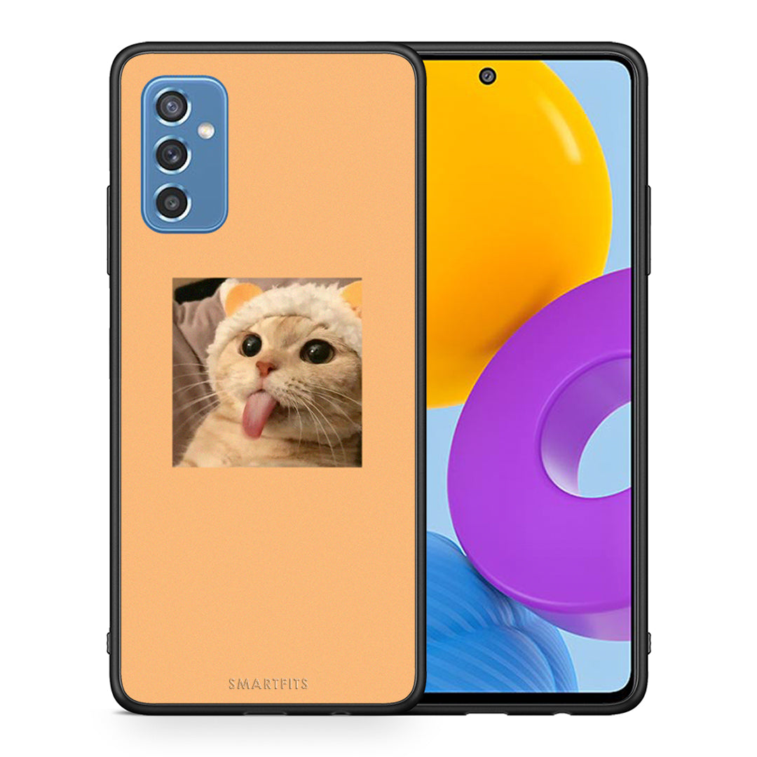 Θήκη Samsung M52 5G Cat Tongue από τη Smartfits με σχέδιο στο πίσω μέρος και μαύρο περίβλημα | Samsung M52 5G Cat Tongue case with colorful back and black bezels