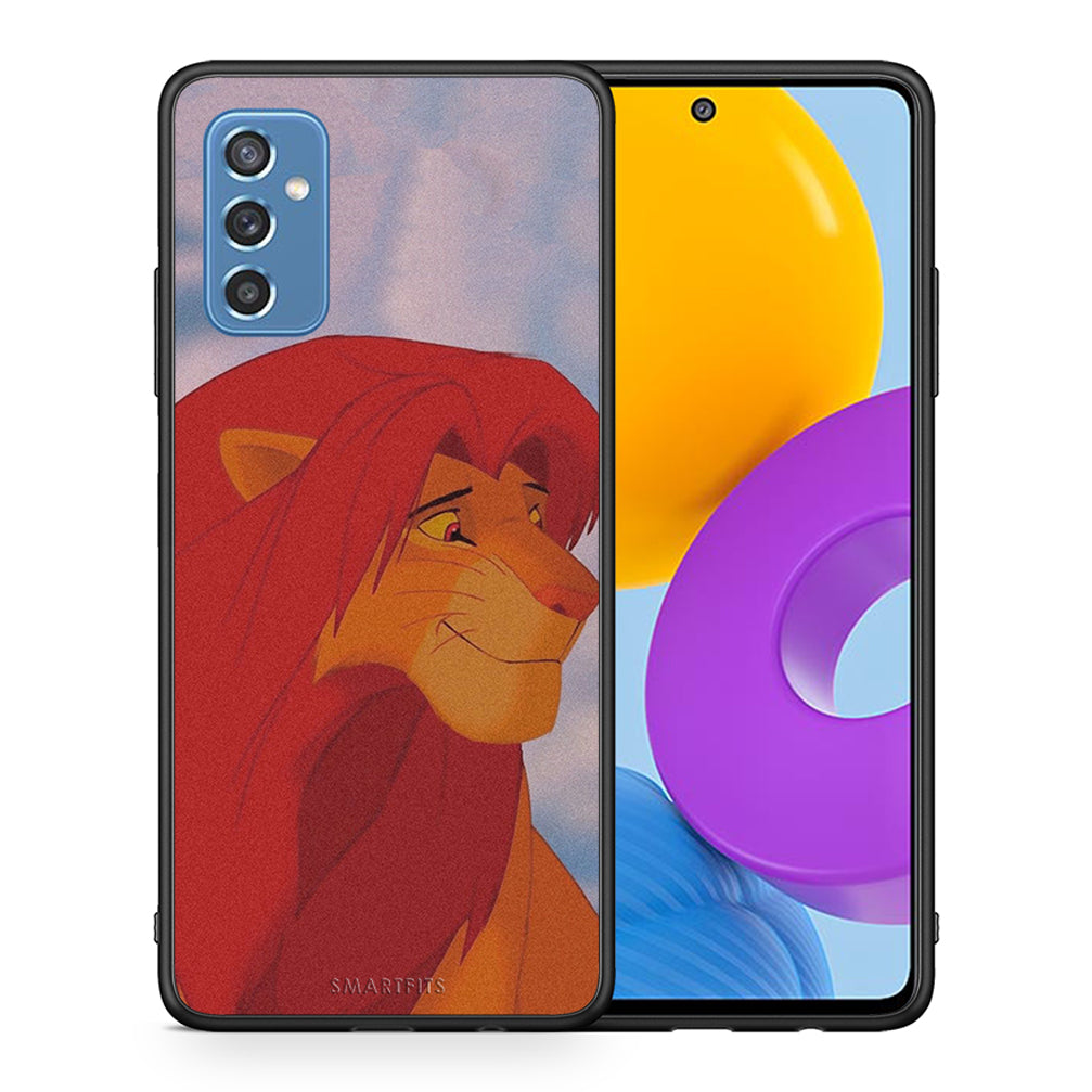 Θήκη Αγίου Βαλεντίνου Samsung M52 5G Lion Love 1 από τη Smartfits με σχέδιο στο πίσω μέρος και μαύρο περίβλημα | Samsung M52 5G Lion Love 1 case with colorful back and black bezels