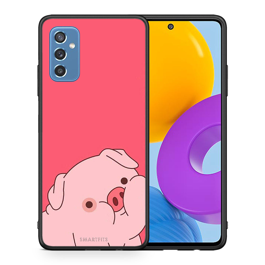 Θήκη Αγίου Βαλεντίνου Samsung M52 5G Pig Love 1 από τη Smartfits με σχέδιο στο πίσω μέρος και μαύρο περίβλημα | Samsung M52 5G Pig Love 1 case with colorful back and black bezels