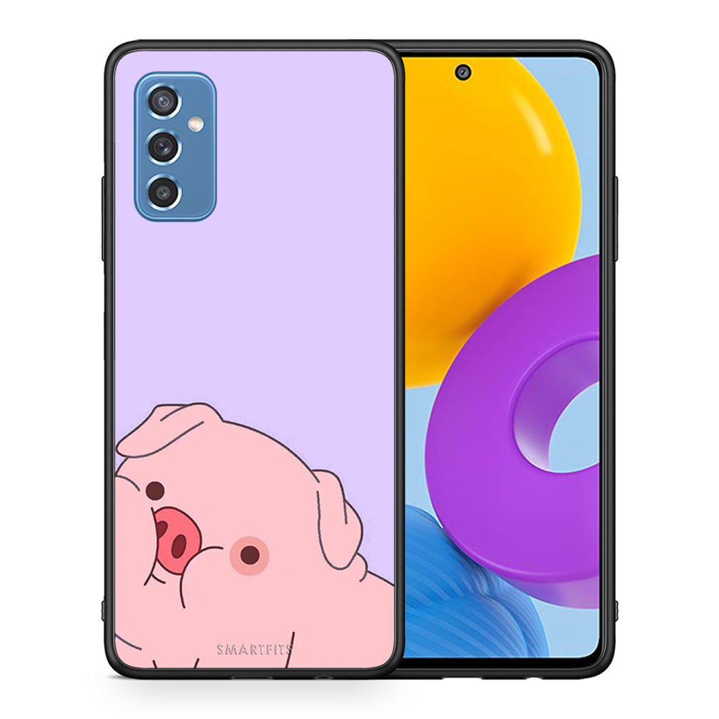 Θήκη Αγίου Βαλεντίνου Samsung M52 5G Pig Love 2 από τη Smartfits με σχέδιο στο πίσω μέρος και μαύρο περίβλημα | Samsung M52 5G Pig Love 2 case with colorful back and black bezels