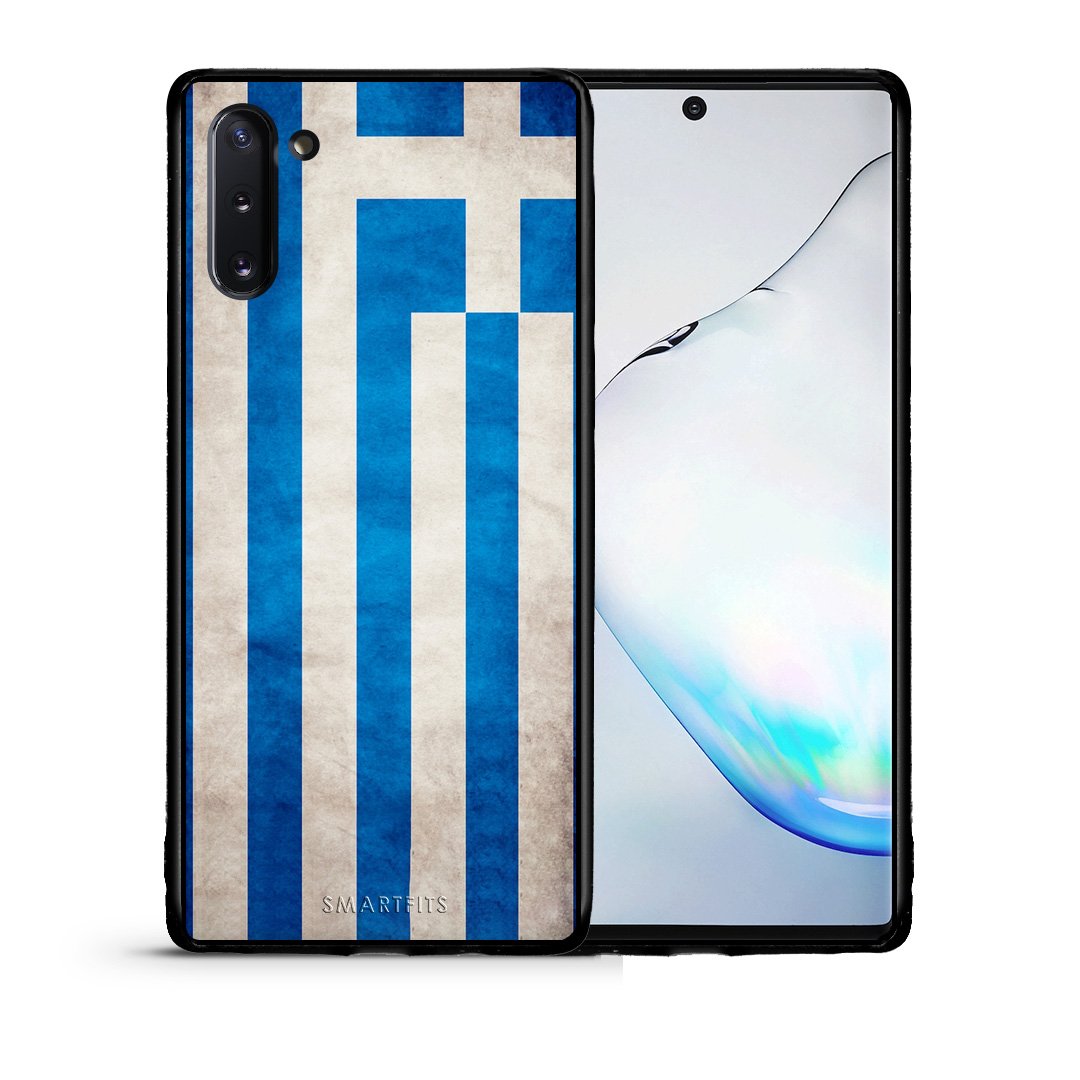 Θήκη Samsung Note 10 Greek Flag από τη Smartfits με σχέδιο στο πίσω μέρος και μαύρο περίβλημα | Samsung Note 10 Greek Flag case with colorful back and black bezels