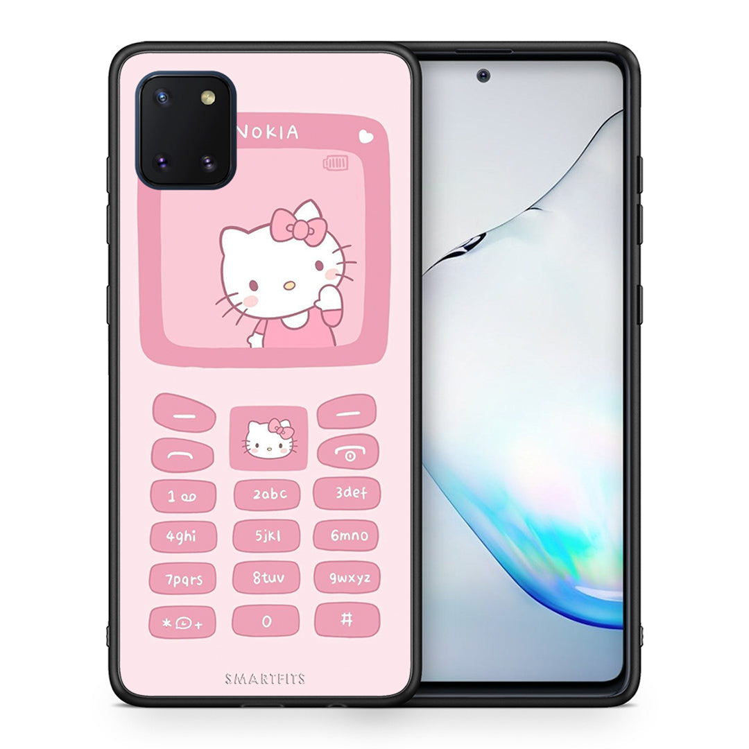 Θήκη Αγίου Βαλεντίνου Samsung Note 10 Lite Hello Kitten από τη Smartfits με σχέδιο στο πίσω μέρος και μαύρο περίβλημα | Samsung Note 10 Lite Hello Kitten case with colorful back and black bezels