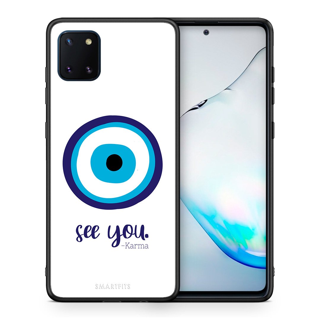 Θήκη Samsung Note 10 Lite Karma Says από τη Smartfits με σχέδιο στο πίσω μέρος και μαύρο περίβλημα | Samsung Note 10 Lite Karma Says case with colorful back and black bezels