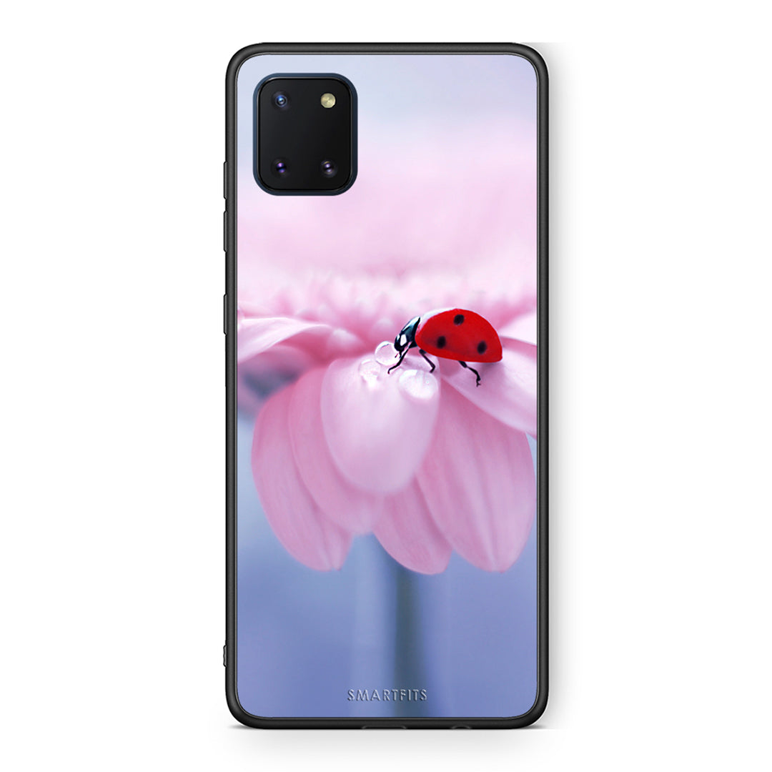Samsung Note 10 Lite Ladybug Flower θήκη από τη Smartfits με σχέδιο στο πίσω μέρος και μαύρο περίβλημα | Smartphone case with colorful back and black bezels by Smartfits