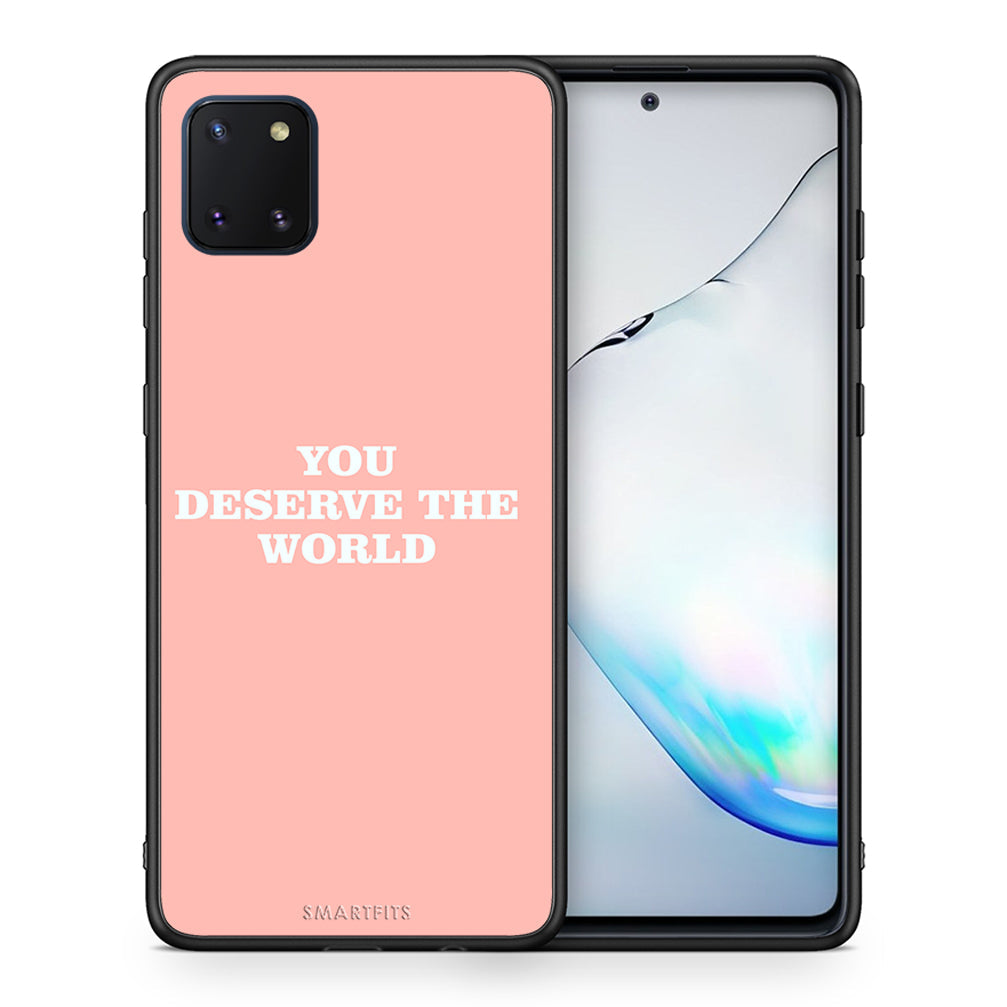 Θήκη Αγίου Βαλεντίνου Samsung Note 10 Lite You Deserve The World από τη Smartfits με σχέδιο στο πίσω μέρος και μαύρο περίβλημα | Samsung Note 10 Lite You Deserve The World case with colorful back and black bezels