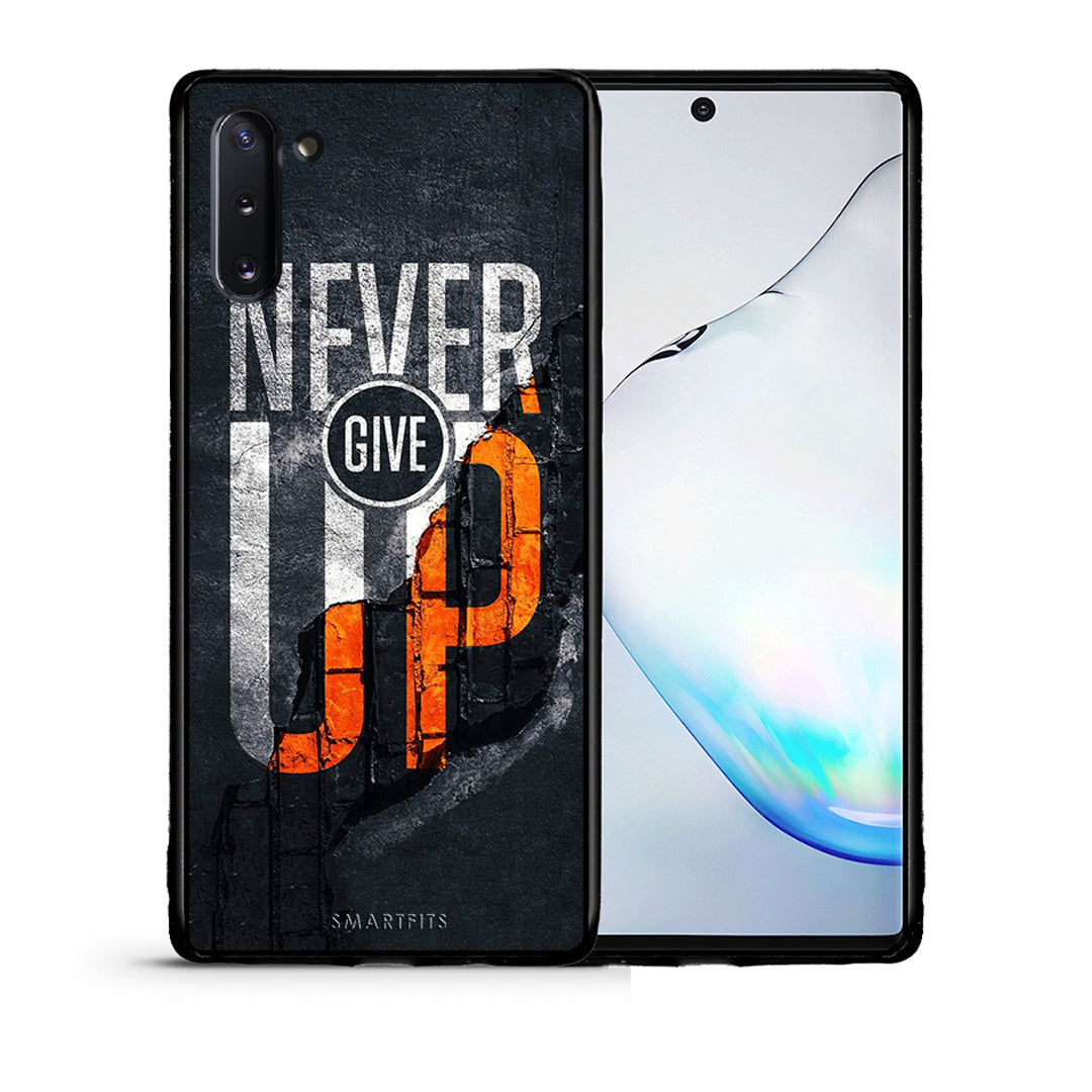 Θήκη Αγίου Βαλεντίνου Samsung Note 10 Never Give Up από τη Smartfits με σχέδιο στο πίσω μέρος και μαύρο περίβλημα | Samsung Note 10 Never Give Up case with colorful back and black bezels