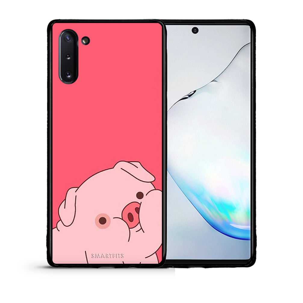 Θήκη Αγίου Βαλεντίνου Samsung Note 10 Pig Love 1 από τη Smartfits με σχέδιο στο πίσω μέρος και μαύρο περίβλημα | Samsung Note 10 Pig Love 1 case with colorful back and black bezels