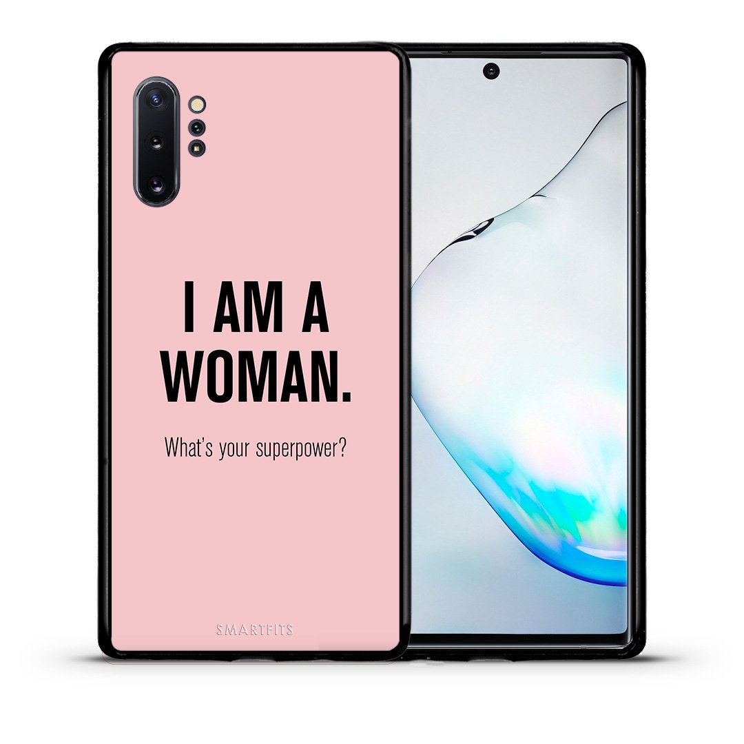 Θήκη Samsung Note 10+ Superpower Woman από τη Smartfits με σχέδιο στο πίσω μέρος και μαύρο περίβλημα | Samsung Note 10+ Superpower Woman case with colorful back and black bezels