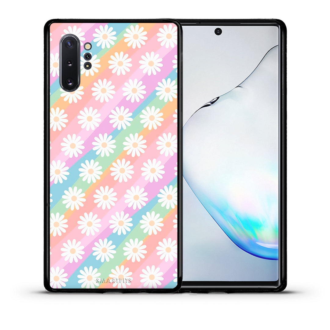 Θήκη Samsung Note 10+ White Daisies από τη Smartfits με σχέδιο στο πίσω μέρος και μαύρο περίβλημα | Samsung Note 10+ White Daisies case with colorful back and black bezels