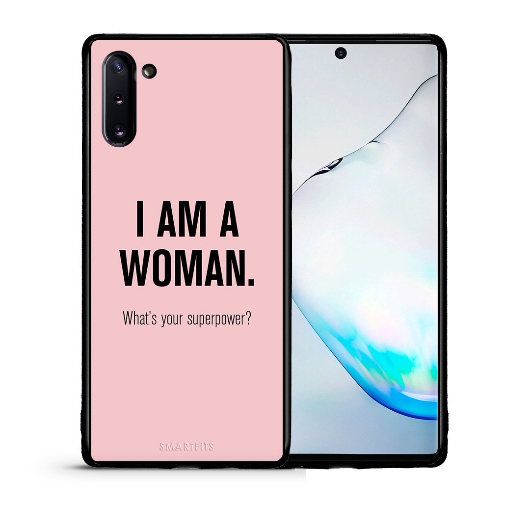 Θήκη Samsung Note 10 Superpower Woman από τη Smartfits με σχέδιο στο πίσω μέρος και μαύρο περίβλημα | Samsung Note 10 Superpower Woman case with colorful back and black bezels