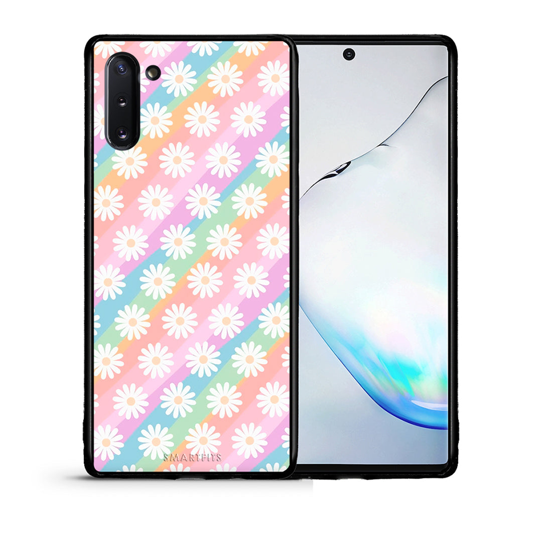 Θήκη Samsung Note 10 White Daisies από τη Smartfits με σχέδιο στο πίσω μέρος και μαύρο περίβλημα | Samsung Note 10 White Daisies case with colorful back and black bezels