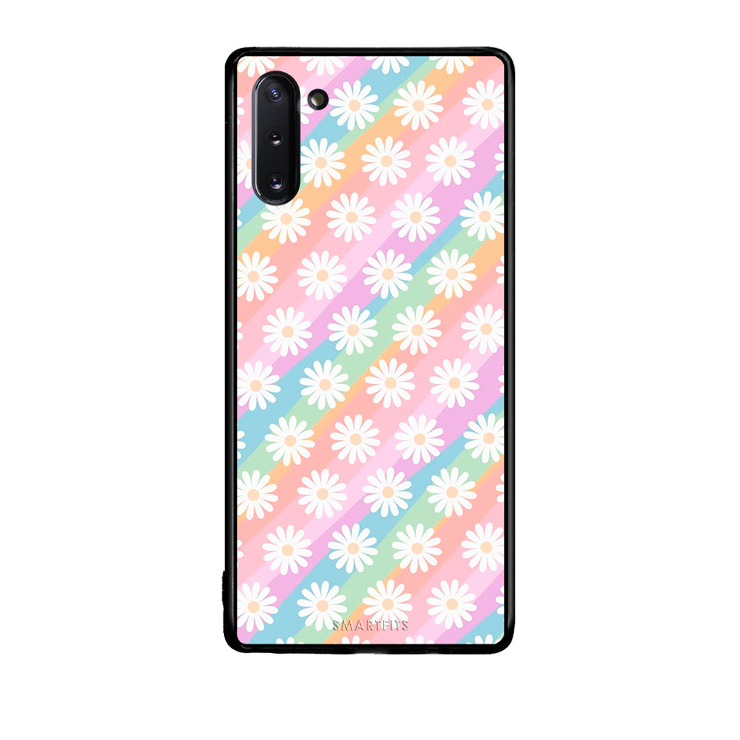 Samsung Note 10 White Daisies θήκη από τη Smartfits με σχέδιο στο πίσω μέρος και μαύρο περίβλημα | Smartphone case with colorful back and black bezels by Smartfits