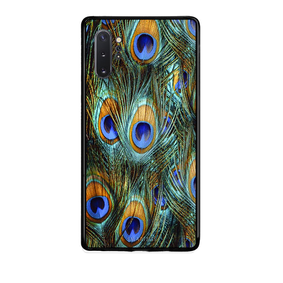Samsung Note 10+ Real Peacock Feathers θήκη από τη Smartfits με σχέδιο στο πίσω μέρος και μαύρο περίβλημα | Smartphone case with colorful back and black bezels by Smartfits