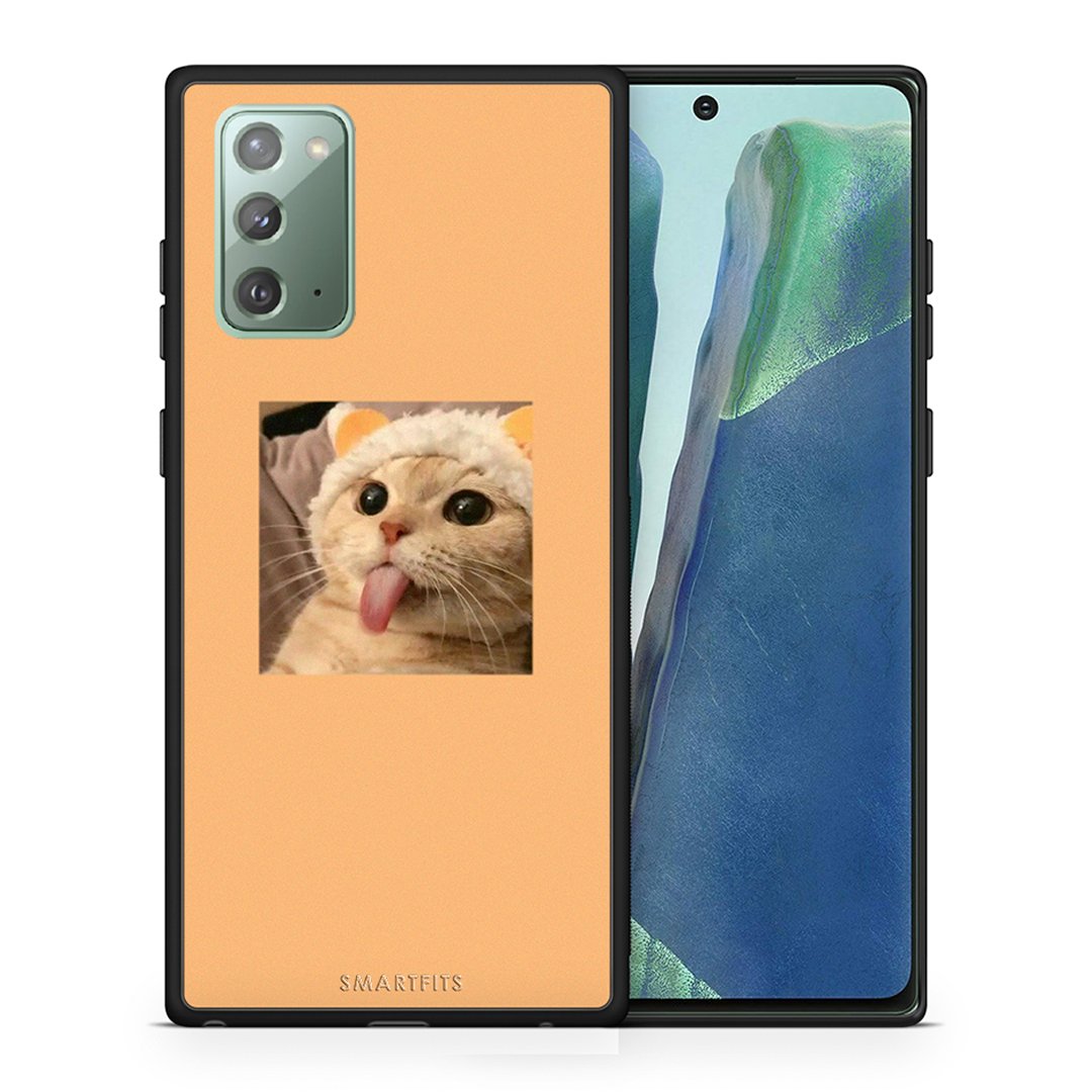 Θήκη Samsung Note 20 Cat Tongue από τη Smartfits με σχέδιο στο πίσω μέρος και μαύρο περίβλημα | Samsung Note 20 Cat Tongue case with colorful back and black bezels