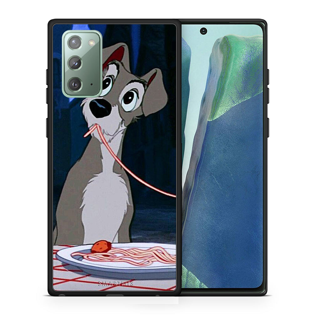 Θήκη Αγίου Βαλεντίνου Samsung Note 20 Lady And Tramp 1 από τη Smartfits με σχέδιο στο πίσω μέρος και μαύρο περίβλημα | Samsung Note 20 Lady And Tramp 1 case with colorful back and black bezels