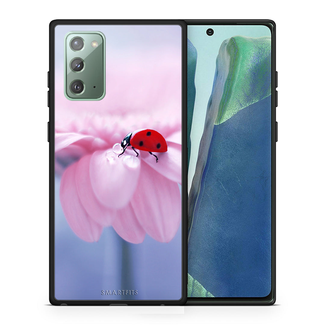 Θήκη Samsung Note 20 Ladybug Flower από τη Smartfits με σχέδιο στο πίσω μέρος και μαύρο περίβλημα | Samsung Note 20 Ladybug Flower case with colorful back and black bezels