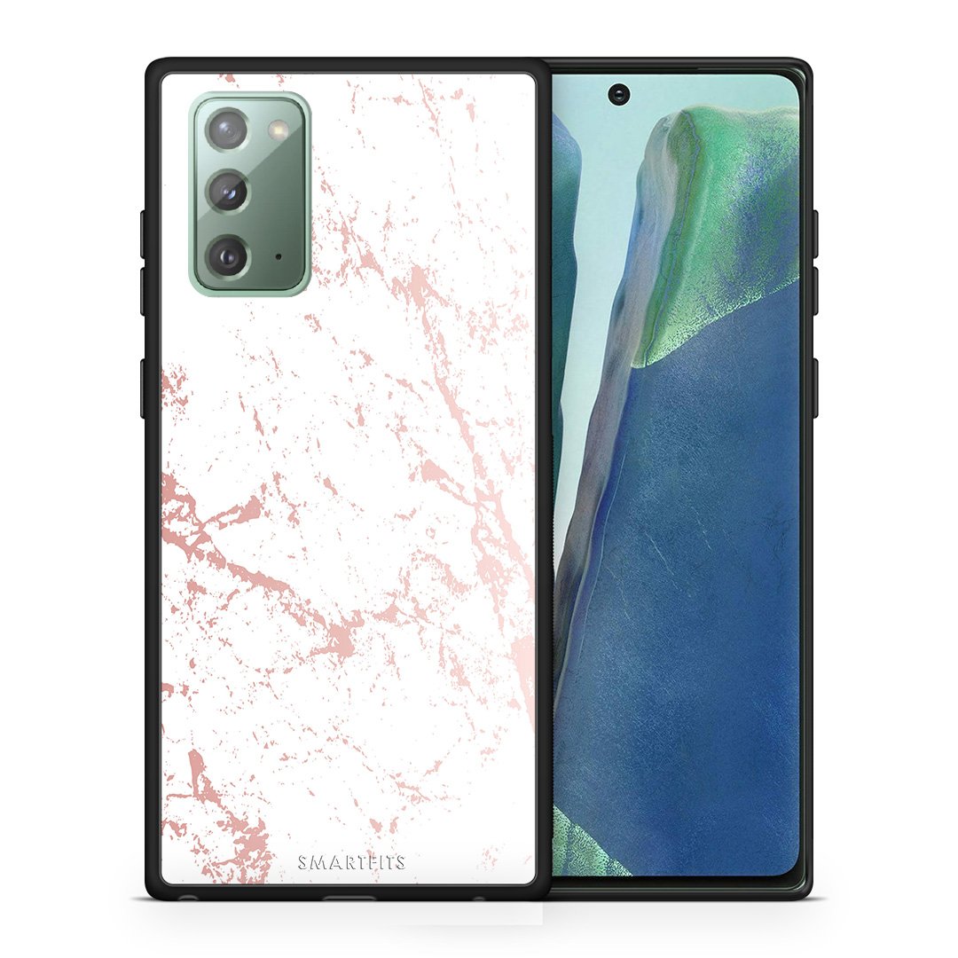 Θήκη Samsung Note 20 Pink Splash Marble από τη Smartfits με σχέδιο στο πίσω μέρος και μαύρο περίβλημα | Samsung Note 20 Pink Splash Marble case with colorful back and black bezels