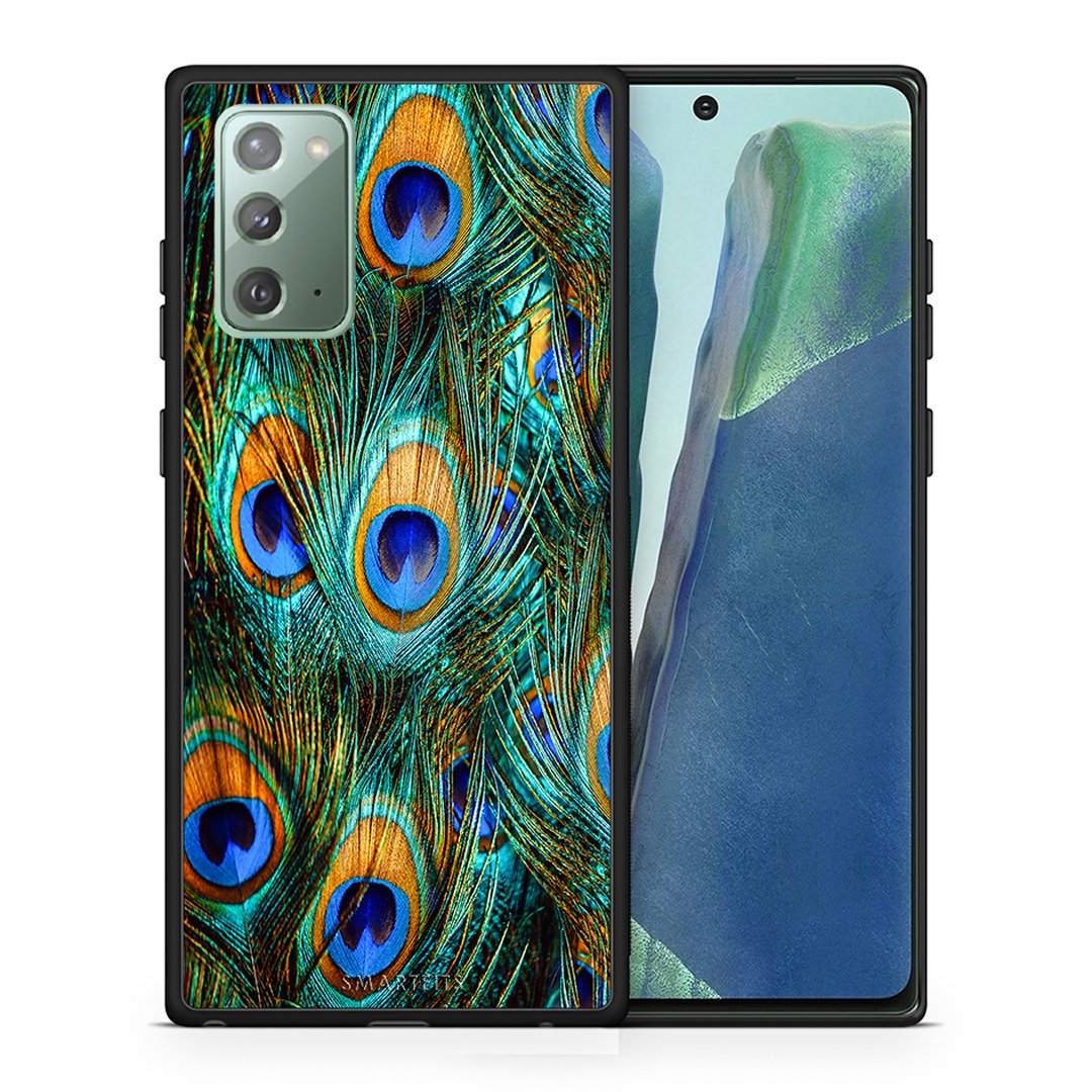 Θήκη Samsung Note 20 Real Peacock Feathers από τη Smartfits με σχέδιο στο πίσω μέρος και μαύρο περίβλημα | Samsung Note 20 Real Peacock Feathers case with colorful back and black bezels