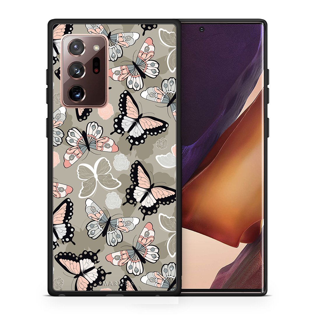 Θήκη Samsung Note 20 Ultra Butterflies Boho από τη Smartfits με σχέδιο στο πίσω μέρος και μαύρο περίβλημα | Samsung Note 20 Ultra Butterflies Boho case with colorful back and black bezels