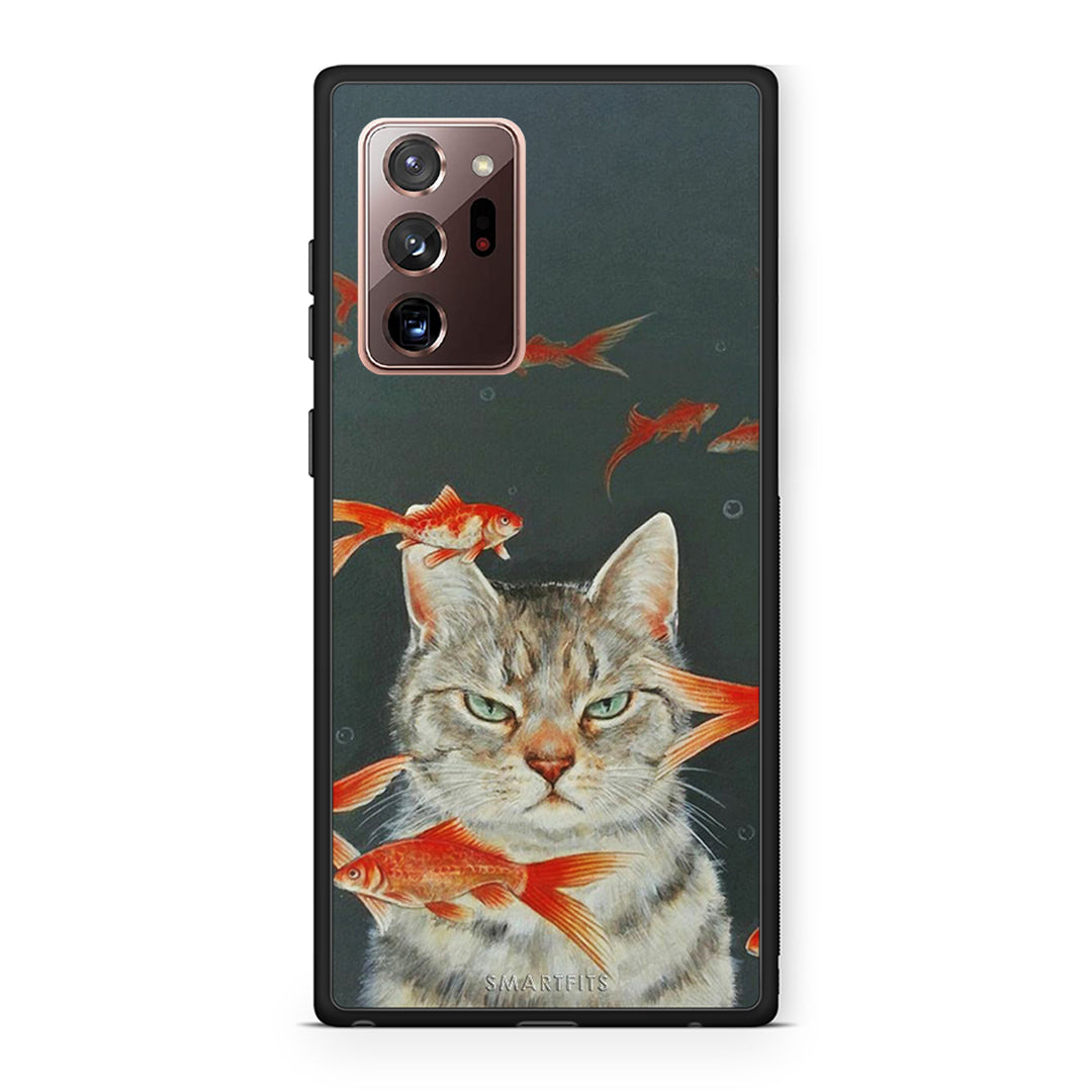Samsung Note 20 Ultra Cat Goldfish θήκη από τη Smartfits με σχέδιο στο πίσω μέρος και μαύρο περίβλημα | Smartphone case with colorful back and black bezels by Smartfits