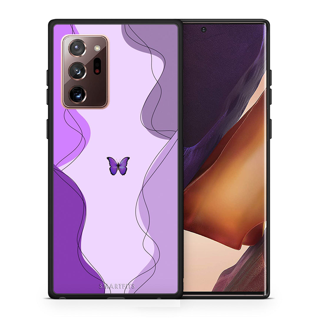 Θήκη Αγίου Βαλεντίνου Samsung Note 20 Ultra Purple Mariposa από τη Smartfits με σχέδιο στο πίσω μέρος και μαύρο περίβλημα | Samsung Note 20 Ultra Purple Mariposa case with colorful back and black bezels