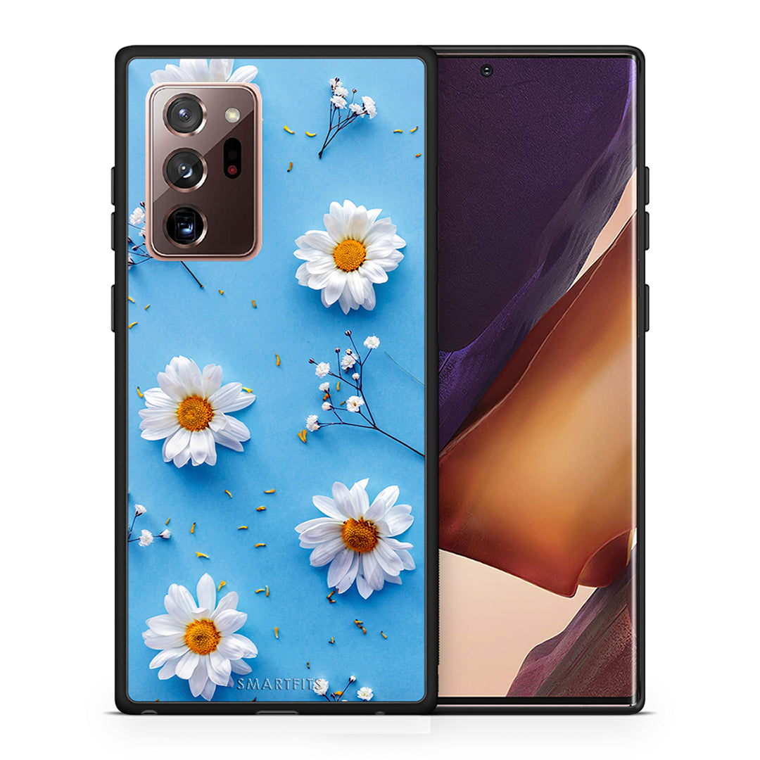 Θήκη Samsung Note 20 Ultra Real Daisies από τη Smartfits με σχέδιο στο πίσω μέρος και μαύρο περίβλημα | Samsung Note 20 Ultra Real Daisies case with colorful back and black bezels