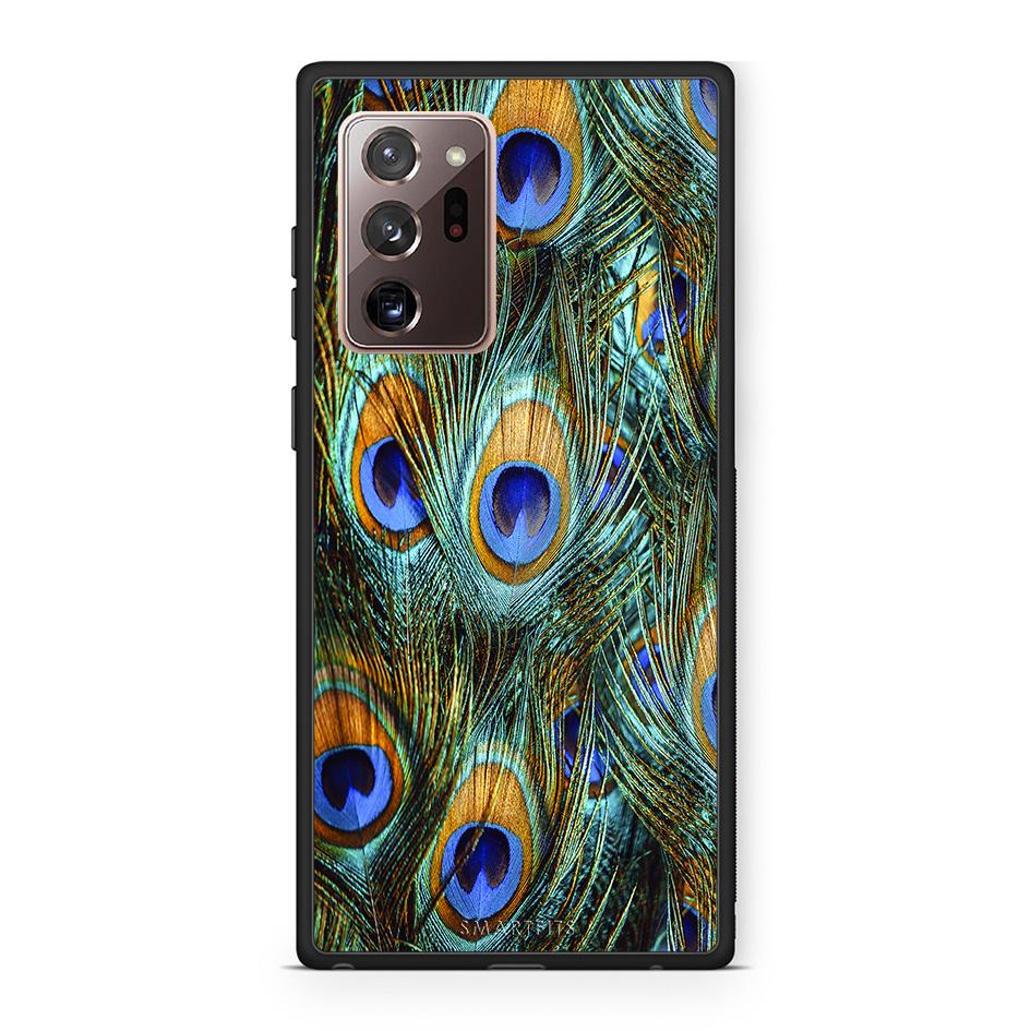 Samsung Note 20 Ultra Real Peacock Feathers θήκη από τη Smartfits με σχέδιο στο πίσω μέρος και μαύρο περίβλημα | Smartphone case with colorful back and black bezels by Smartfits