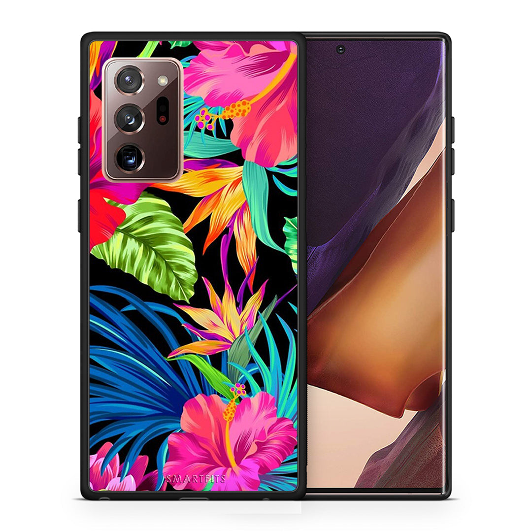 Θήκη Samsung Note 20 Ultra Tropical Flowers από τη Smartfits με σχέδιο στο πίσω μέρος και μαύρο περίβλημα | Samsung Note 20 Ultra Tropical Flowers case with colorful back and black bezels