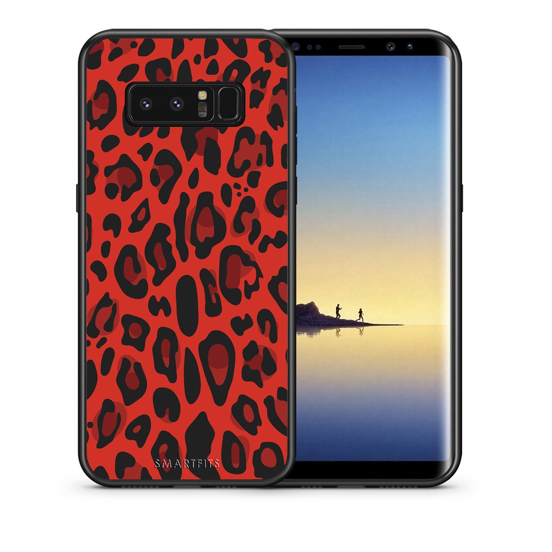 Θήκη Samsung Note 8 Red Leopard Animal από τη Smartfits με σχέδιο στο πίσω μέρος και μαύρο περίβλημα | Samsung Note 8 Red Leopard Animal case with colorful back and black bezels