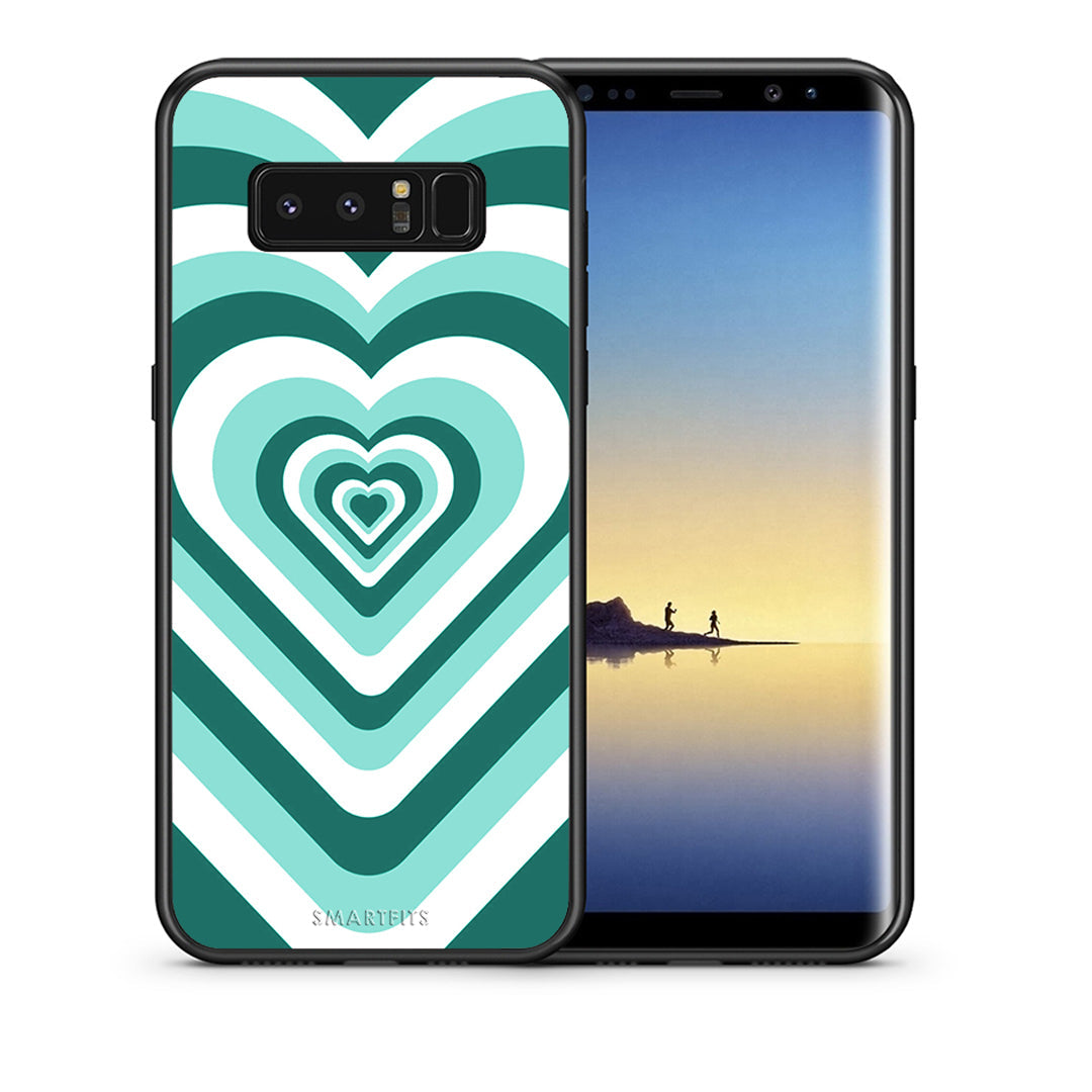 Θήκη Samsung Note 8 Green Hearts από τη Smartfits με σχέδιο στο πίσω μέρος και μαύρο περίβλημα | Samsung Note 8 Green Hearts case with colorful back and black bezels