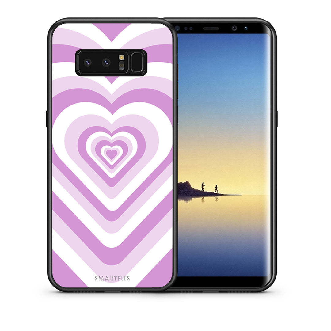 Θήκη Samsung Note 8 Lilac Hearts από τη Smartfits με σχέδιο στο πίσω μέρος και μαύρο περίβλημα | Samsung Note 8 Lilac Hearts case with colorful back and black bezels