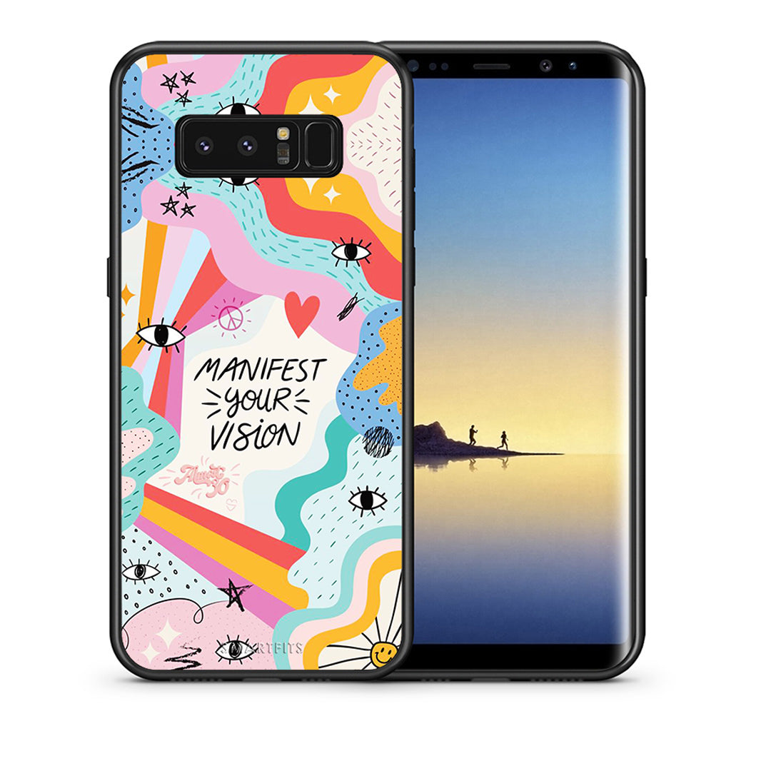 Θήκη Samsung Note 8 Manifest Your Vision από τη Smartfits με σχέδιο στο πίσω μέρος και μαύρο περίβλημα | Samsung Note 8 Manifest Your Vision case with colorful back and black bezels