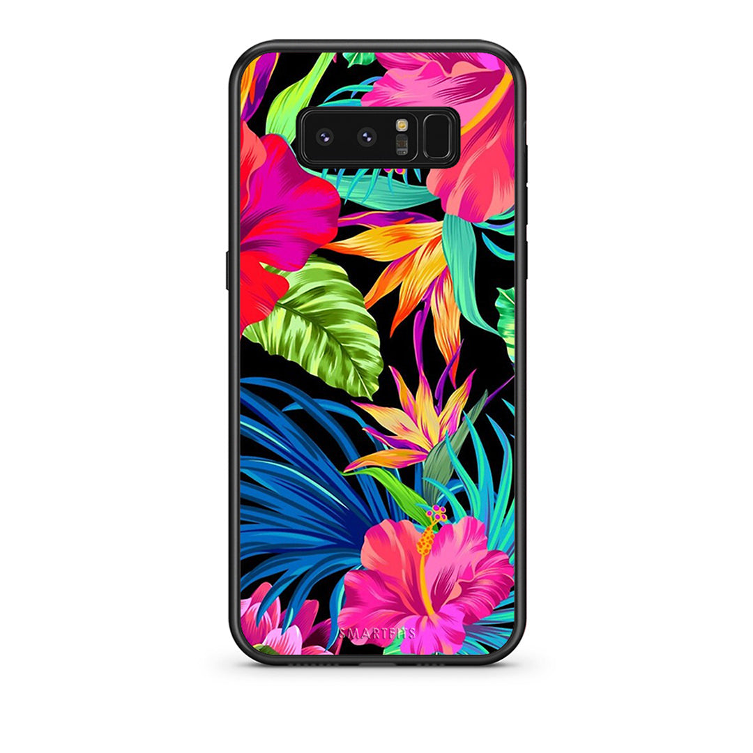 samsung note 8 Tropical Flowers θήκη από τη Smartfits με σχέδιο στο πίσω μέρος και μαύρο περίβλημα | Smartphone case with colorful back and black bezels by Smartfits