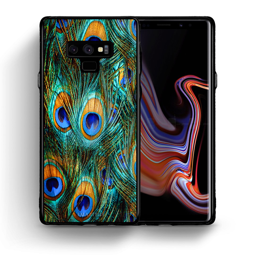 Θήκη Samsung Note 9 Real Peacock Feathers από τη Smartfits με σχέδιο στο πίσω μέρος και μαύρο περίβλημα | Samsung Note 9 Real Peacock Feathers case with colorful back and black bezels