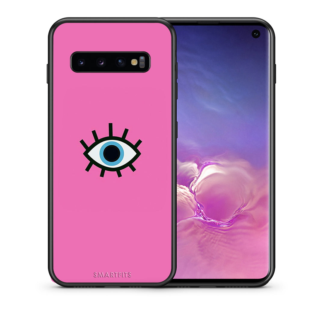 Θήκη Samsung S10 Blue Eye Pink από τη Smartfits με σχέδιο στο πίσω μέρος και μαύρο περίβλημα | Samsung S10 Blue Eye Pink case with colorful back and black bezels