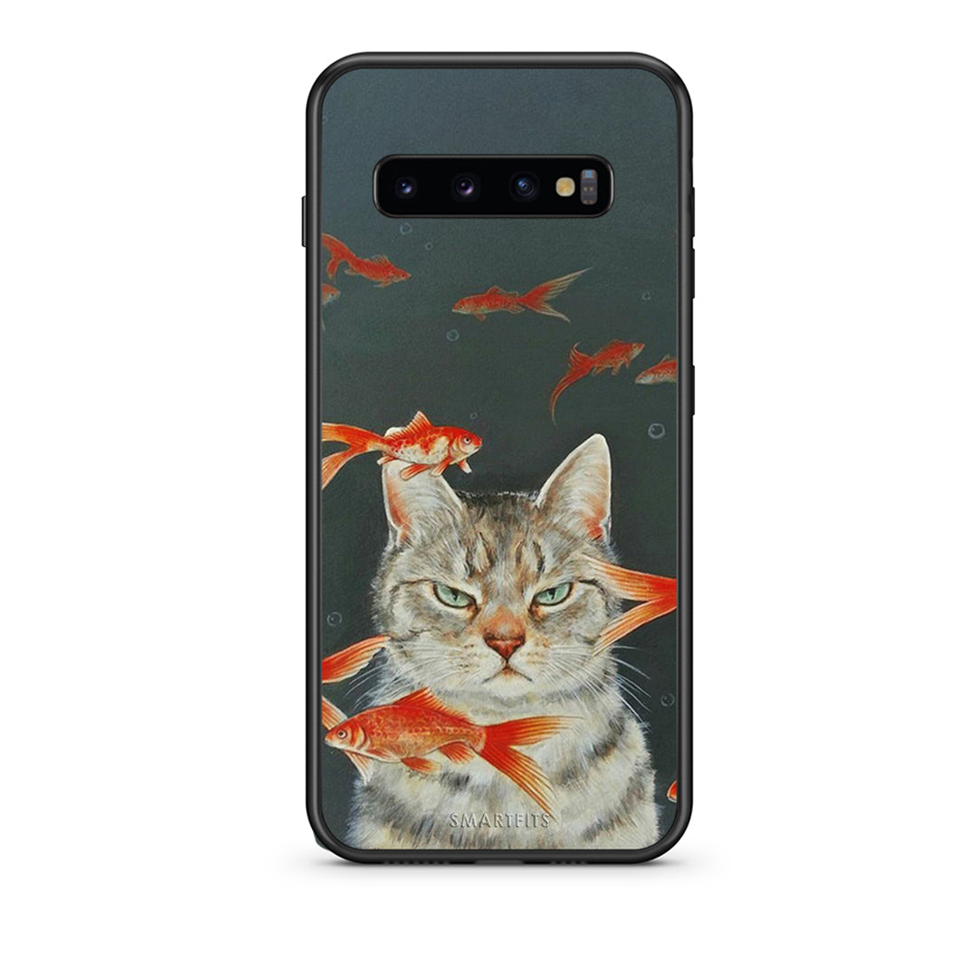 samsung s10 Cat Goldfish θήκη από τη Smartfits με σχέδιο στο πίσω μέρος και μαύρο περίβλημα | Smartphone case with colorful back and black bezels by Smartfits