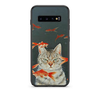 Thumbnail for samsung s10 Cat Goldfish θήκη από τη Smartfits με σχέδιο στο πίσω μέρος και μαύρο περίβλημα | Smartphone case with colorful back and black bezels by Smartfits