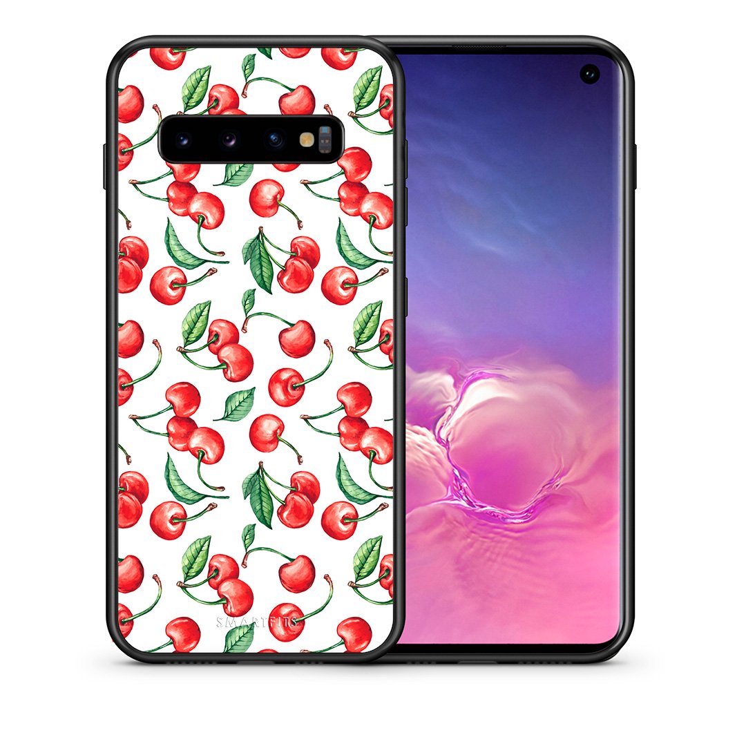 Θήκη Samsung S10 Cherry Summer από τη Smartfits με σχέδιο στο πίσω μέρος και μαύρο περίβλημα | Samsung S10 Cherry Summer case with colorful back and black bezels