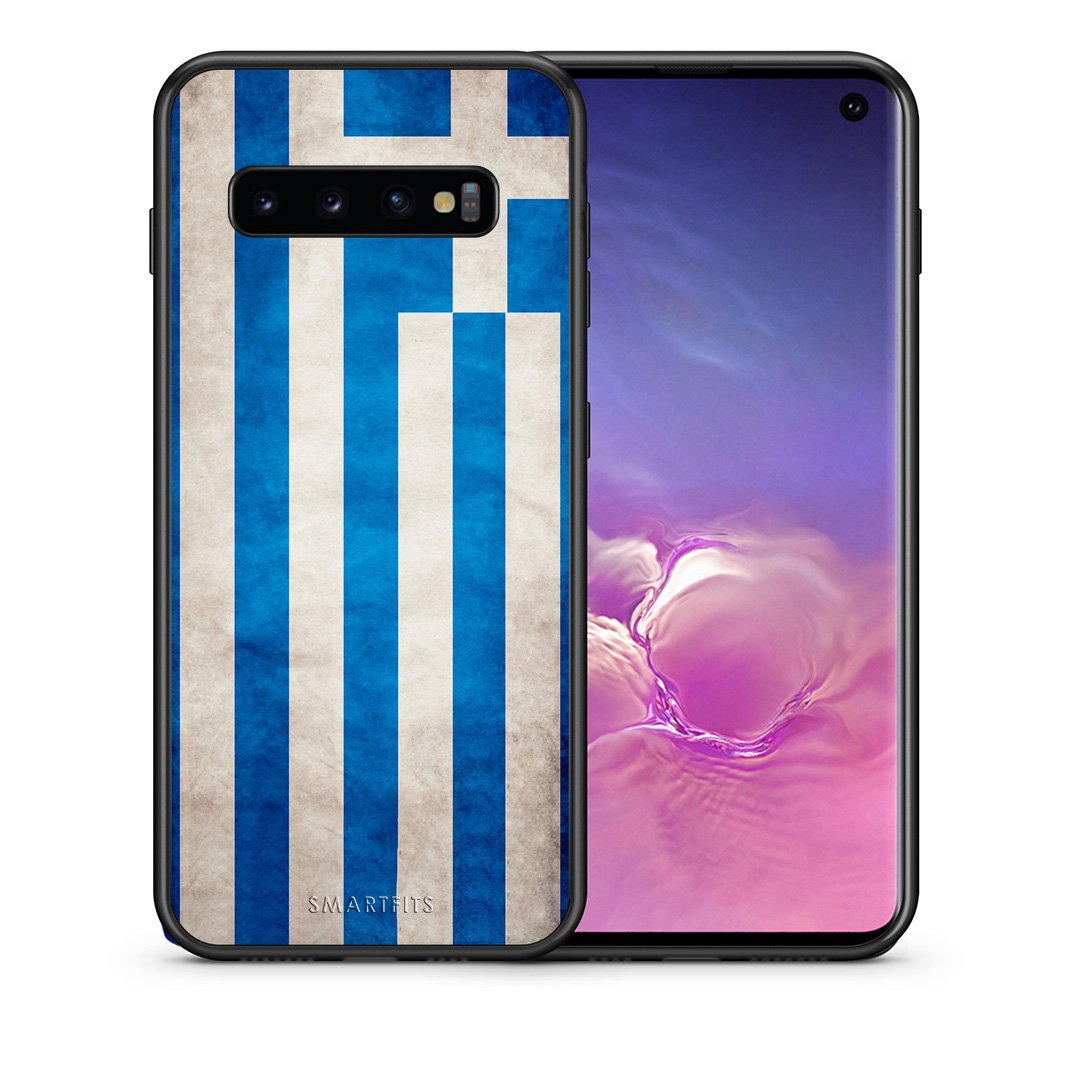 Θήκη Samsung S10 Greek Flag από τη Smartfits με σχέδιο στο πίσω μέρος και μαύρο περίβλημα | Samsung S10 Greek Flag case with colorful back and black bezels