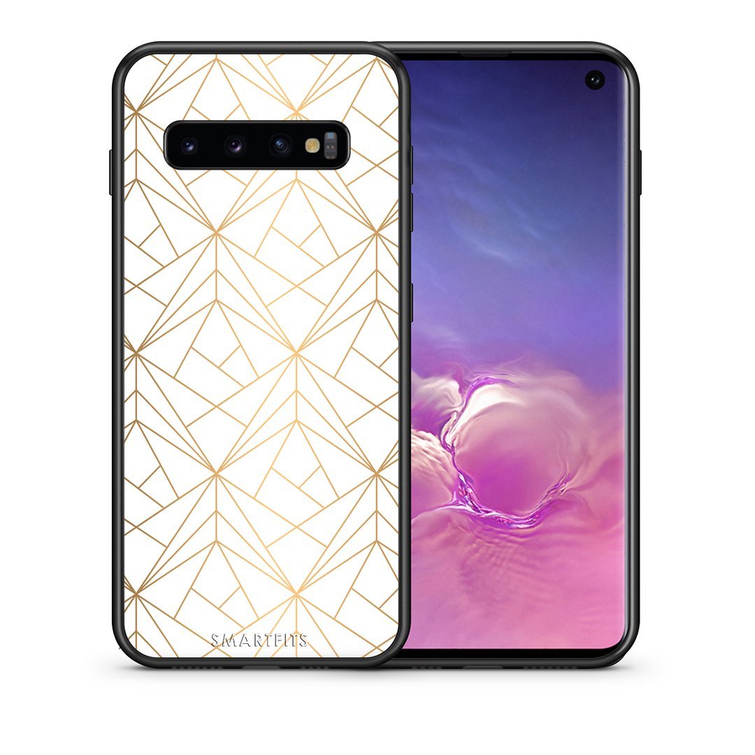 Θήκη Samsung S10 Luxury White Geometric από τη Smartfits με σχέδιο στο πίσω μέρος και μαύρο περίβλημα | Samsung S10 Luxury White Geometric case with colorful back and black bezels