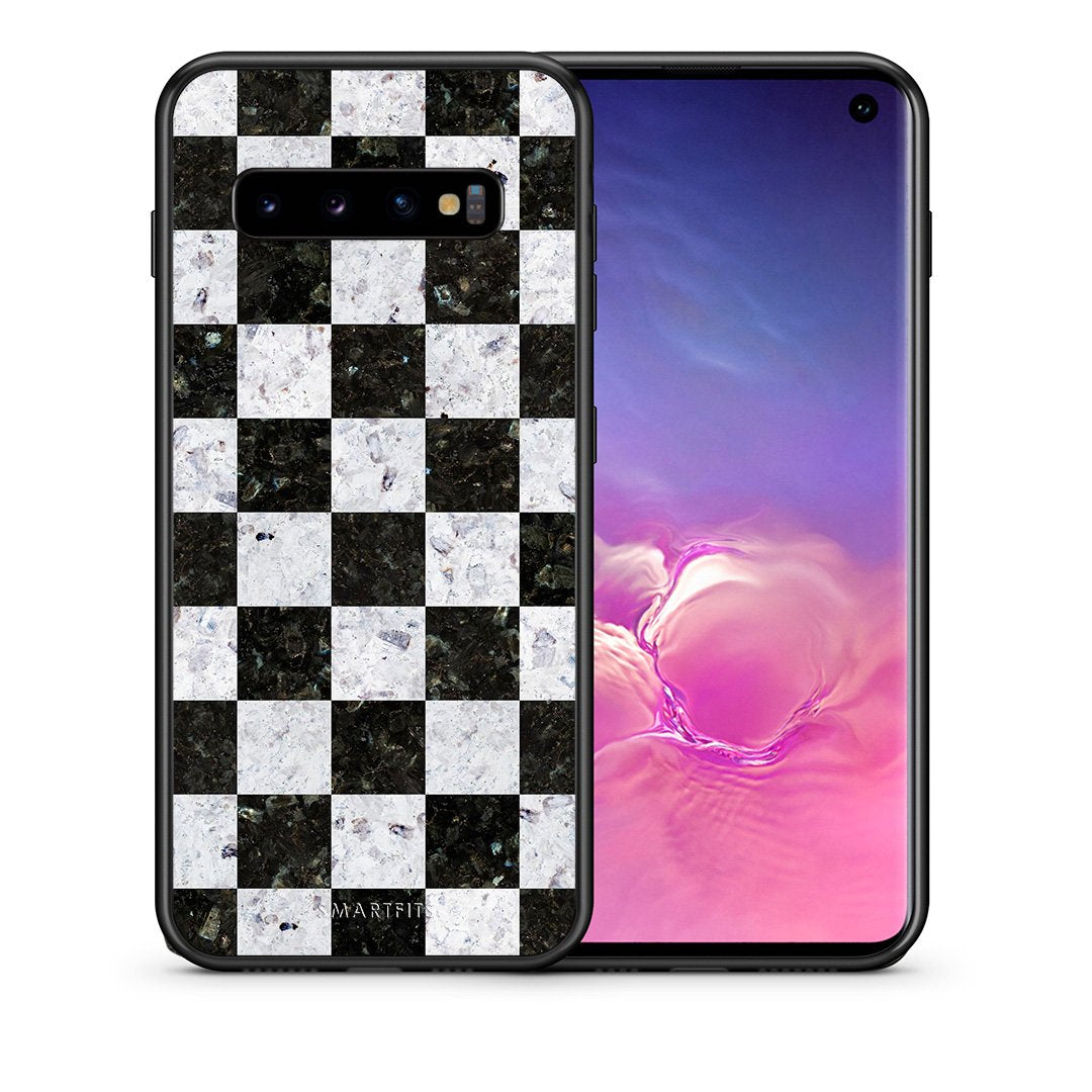 Θήκη Samsung S10 Square Geometric Marble από τη Smartfits με σχέδιο στο πίσω μέρος και μαύρο περίβλημα | Samsung S10 Square Geometric Marble case with colorful back and black bezels