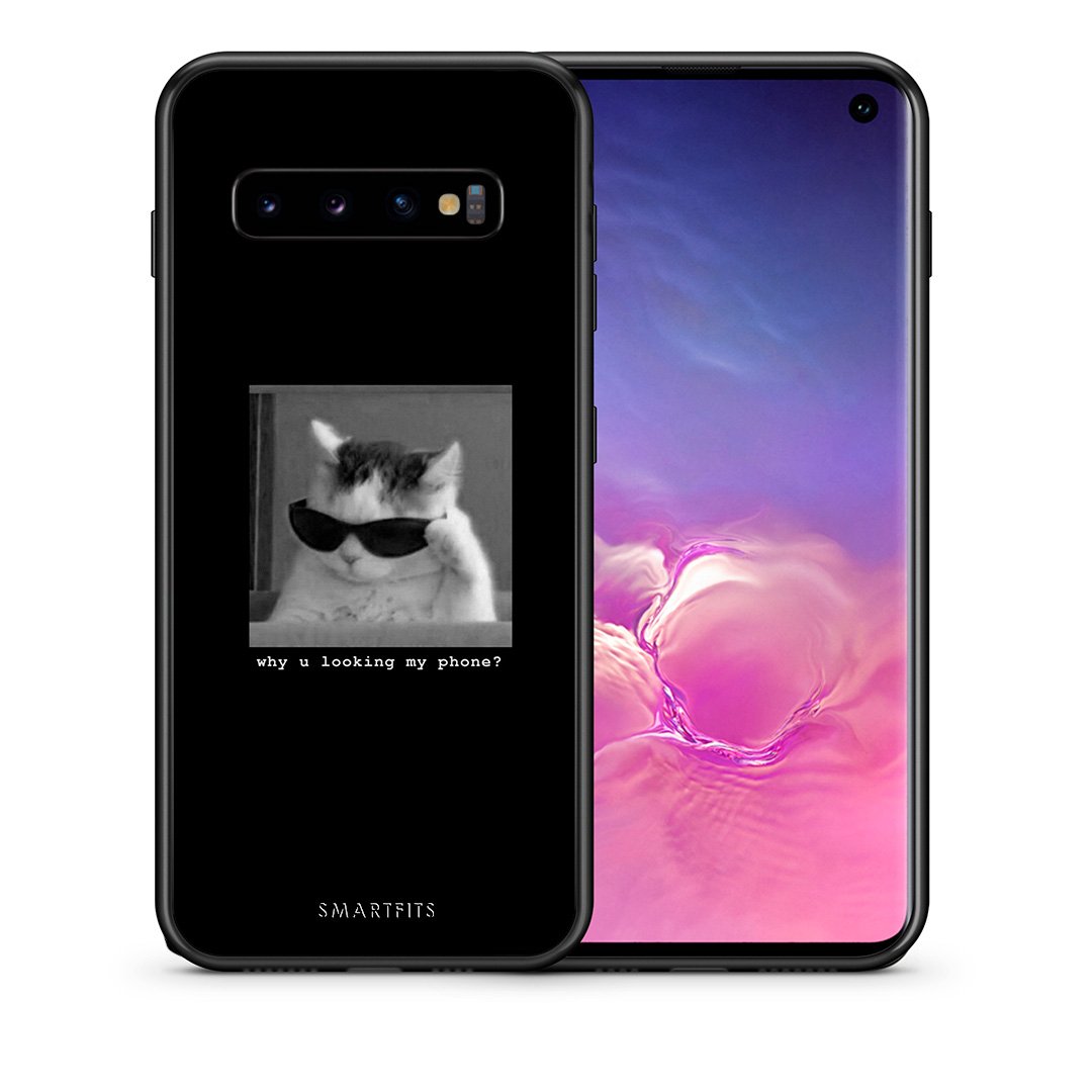 Θήκη Samsung S10 Meme Cat από τη Smartfits με σχέδιο στο πίσω μέρος και μαύρο περίβλημα | Samsung S10 Meme Cat case with colorful back and black bezels