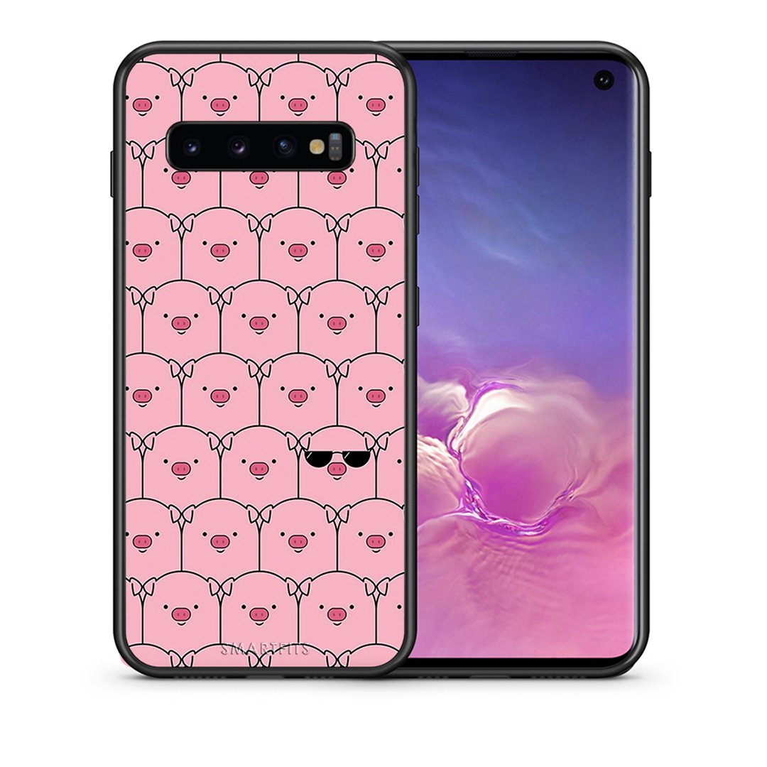 Θήκη Samsung S10+ Pig Glasses από τη Smartfits με σχέδιο στο πίσω μέρος και μαύρο περίβλημα | Samsung S10+ Pig Glasses case with colorful back and black bezels