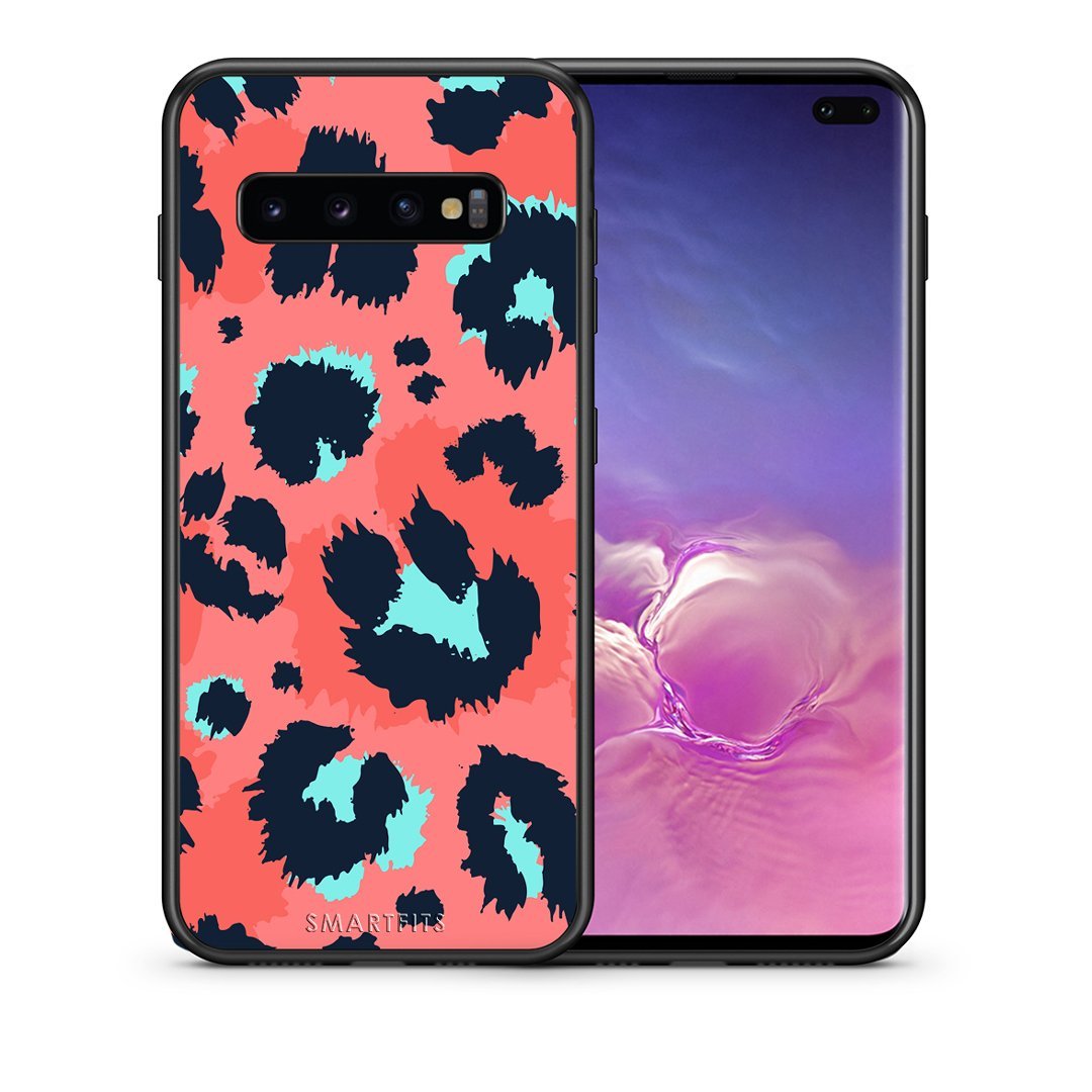 Θήκη Samsung S10+ Pink Leopard Animal από τη Smartfits με σχέδιο στο πίσω μέρος και μαύρο περίβλημα | Samsung S10+ Pink Leopard Animal case with colorful back and black bezels