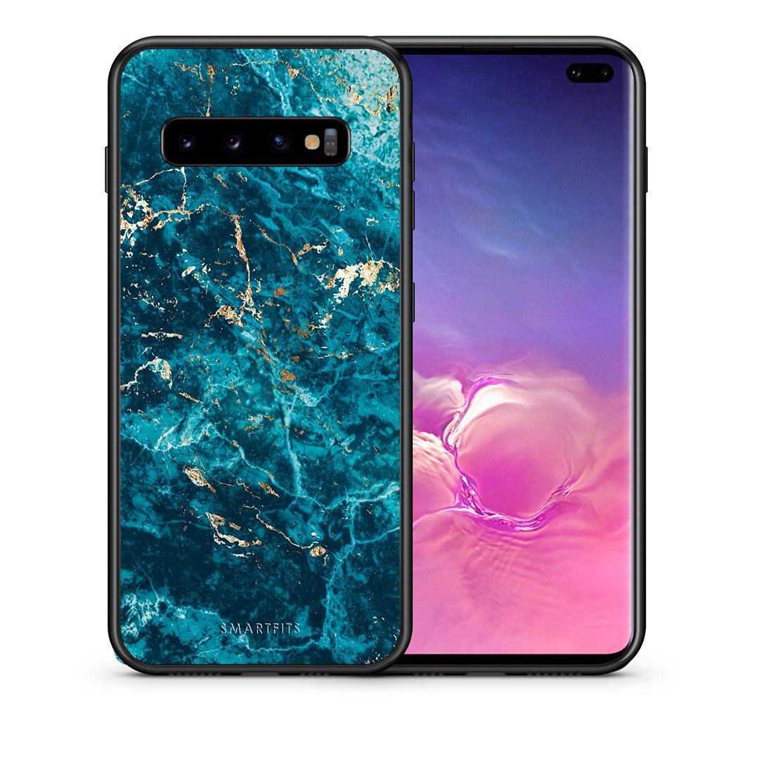 Θήκη Samsung S10+ Marble Blue από τη Smartfits με σχέδιο στο πίσω μέρος και μαύρο περίβλημα | Samsung S10+ Marble Blue case with colorful back and black bezels