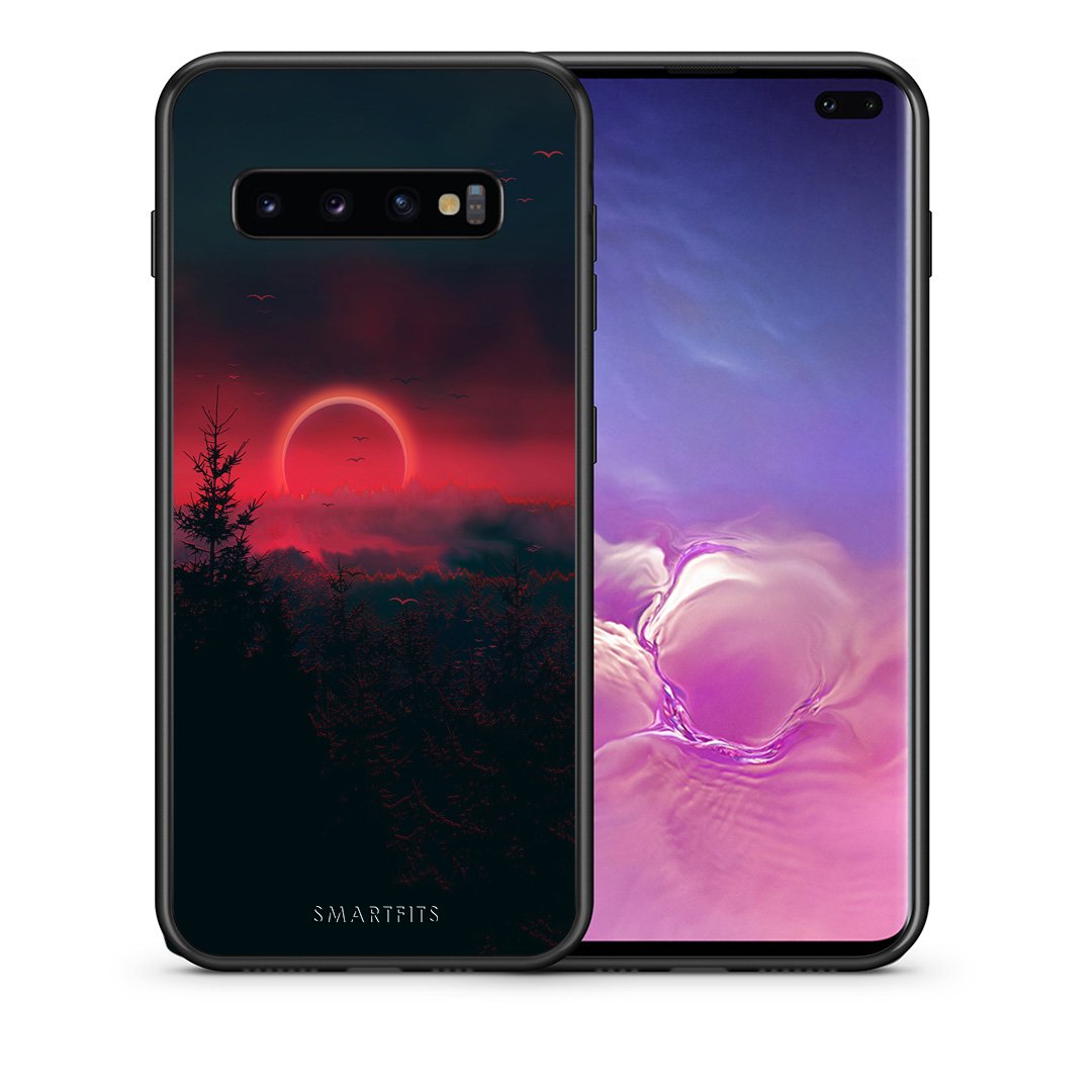 Θήκη Samsung S10+ Sunset Tropic από τη Smartfits με σχέδιο στο πίσω μέρος και μαύρο περίβλημα | Samsung S10+ Sunset Tropic case with colorful back and black bezels