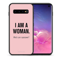 Thumbnail for Θήκη Samsung S10 Superpower Woman από τη Smartfits με σχέδιο στο πίσω μέρος και μαύρο περίβλημα | Samsung S10 Superpower Woman case with colorful back and black bezels