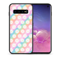 Thumbnail for Θήκη Samsung S10+ White Daisies από τη Smartfits με σχέδιο στο πίσω μέρος και μαύρο περίβλημα | Samsung S10+ White Daisies case with colorful back and black bezels